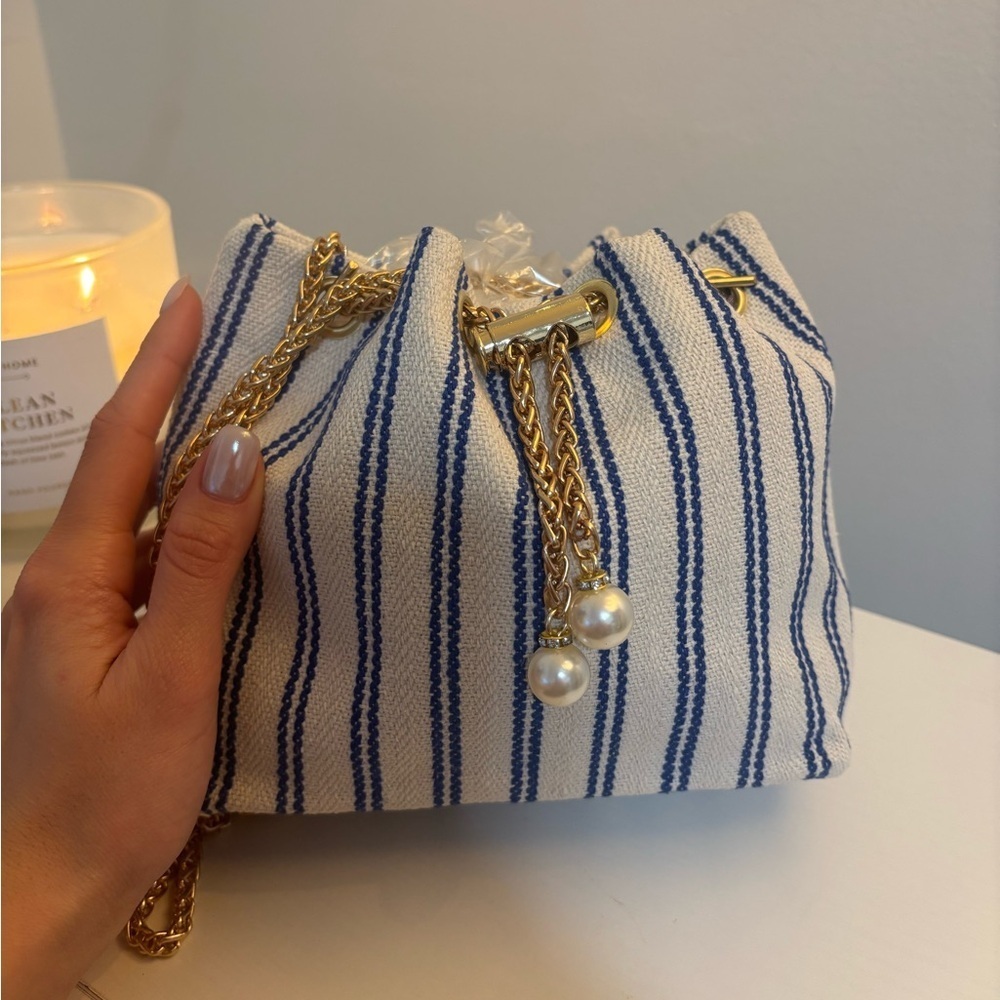 Striped Blue and White Women's Bag - Picture 5 of 7